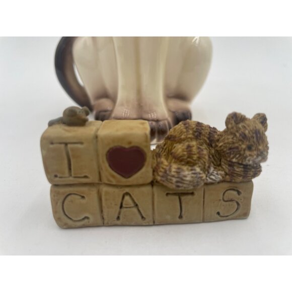 Ceramic Cat Figurine & "I Love Cats" Block Decor By Blossom Bucket Inc - Picture 2 of 11